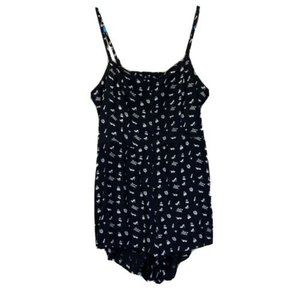 Metal Mulisha Women’s Sz Large Romper Shorts Sleeveless Black Black White Print